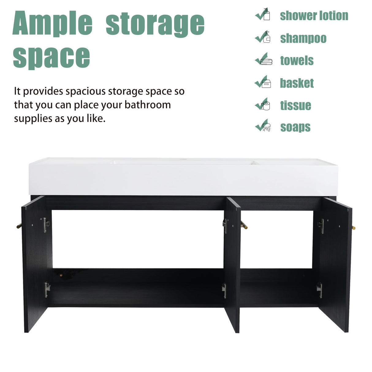 Generic 48 Inch Floating Bathroom Vanity,48"" Bathroom Vanity with Sink,Modern Single Sink Bathroom Vanity Combo,Black Wall Mounted Cabinet Set, MSJS-BVB09148BCT WoodArtSupply