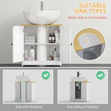 kleankin Modern Bathroom Under Sink Cabinet, Bathroom Vanity for Wall Mount Sink, Storage Cabinet with Double Doors and Adjustable Shelf, White kleankin