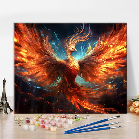 TUMOVO Paint by Number Flying Bird with Fire Paint by Number for Adults, Phoenix Oil Painting Kit, Mythological Animal Acrylic Painting Set with Brushes and Pigment, 16x20 Inch TUMOVO