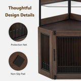 MCombo Corner Dog Crate Furniture with Glass Shelves, Wooden Dog Kennel Furniture with Door, Pet Crate Indoor Use, CN17 (Brown) MCombo
