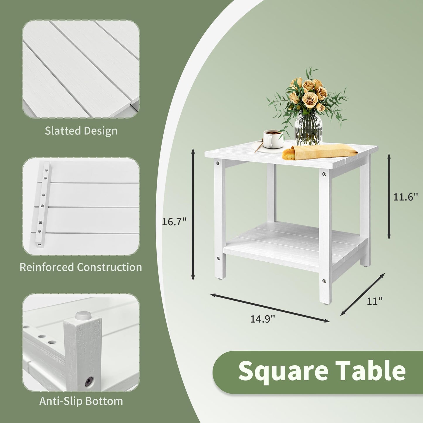 RKVPCNE Outdoor Side Table Patio Side Tables for Outside, Small Patio Table Square End Table for Patio Backyard, Pool, Indoor Companion Wood Weather Resistant，White - WoodArtSupply