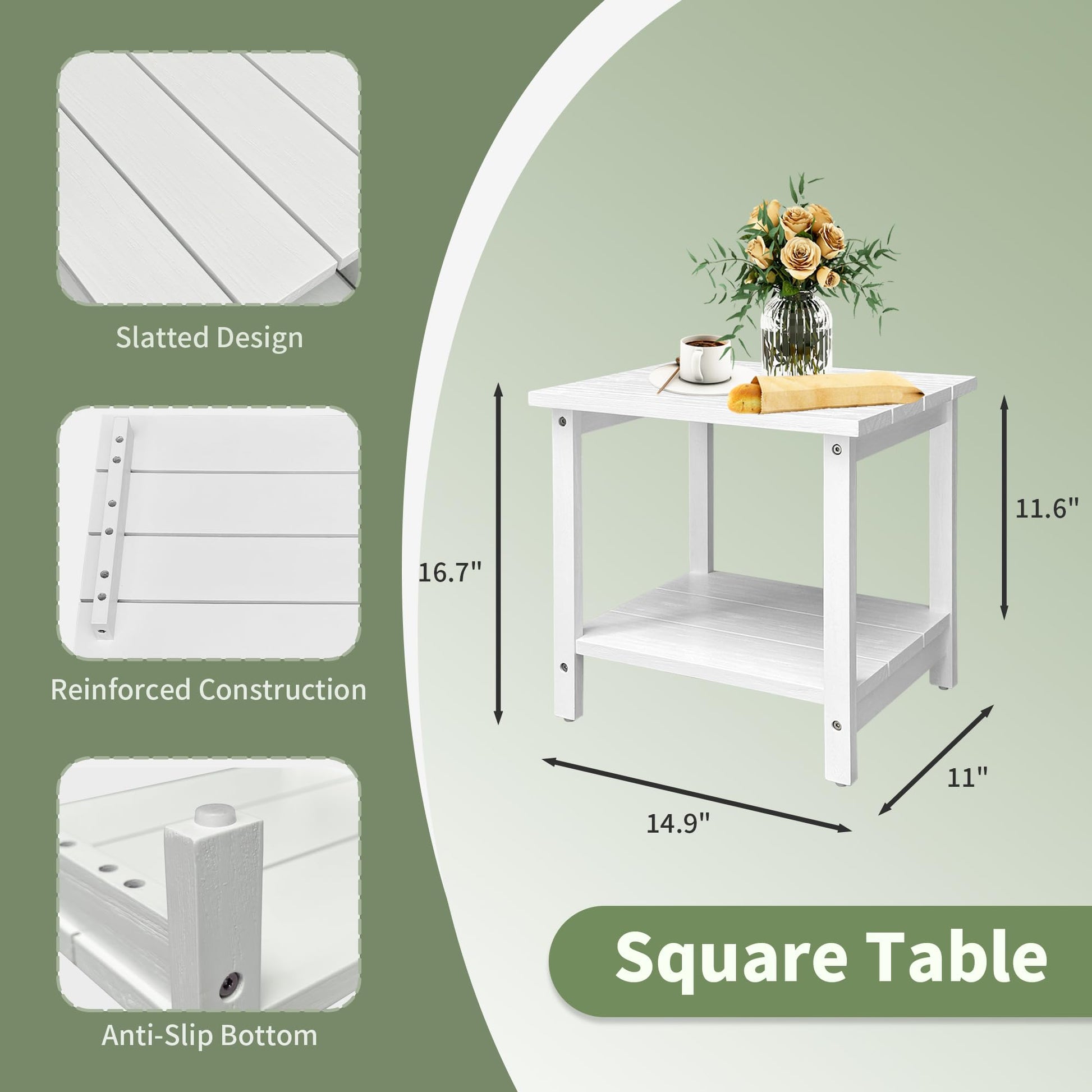 RKVPCNE Outdoor Side Table Patio Side Tables for Outside, Small Patio Table Square End Table for Patio Backyard, Pool, Indoor Companion Wood Weather Resistant，White - WoodArtSupply