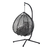 Hanging Egg Chair with Stand, Patio Rattan Wicker Patio Basket Hanging Chair, Garden Rattan Swing Hammock Chairs for Outside Balcony, Porch, Poolside, Indoor Outdoor, 330lbs Capacity, Black+ Grey FAROUCHE