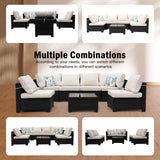 Ophelian 7 Pieces Outdoor Sectional Rattan Wicker Patio Furniture Set Conversation Sets with Cushion for Balcony Lawn and Garden, Brown/Beige Ophelian