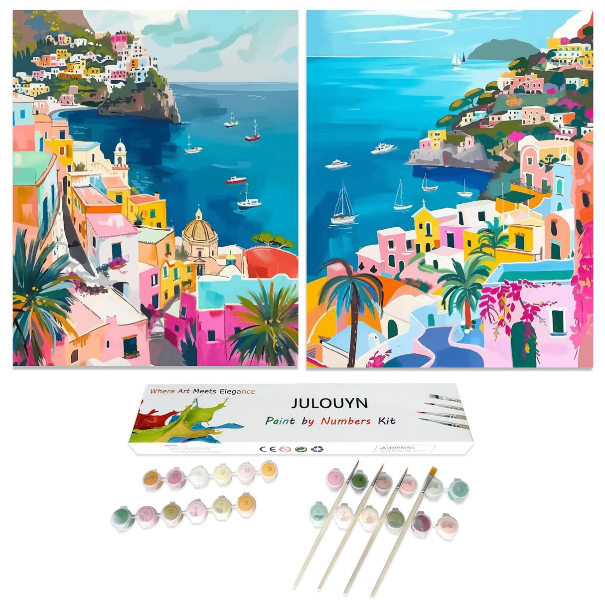 JULOUYN 2 Pack Paint by Numbers Kit for Adults, Amalfi Coast Easy Adult Paint by Number Kits On Canvas, Painting by Numbers for Beginner Gift Home Decor 16x20 in JULOUYN