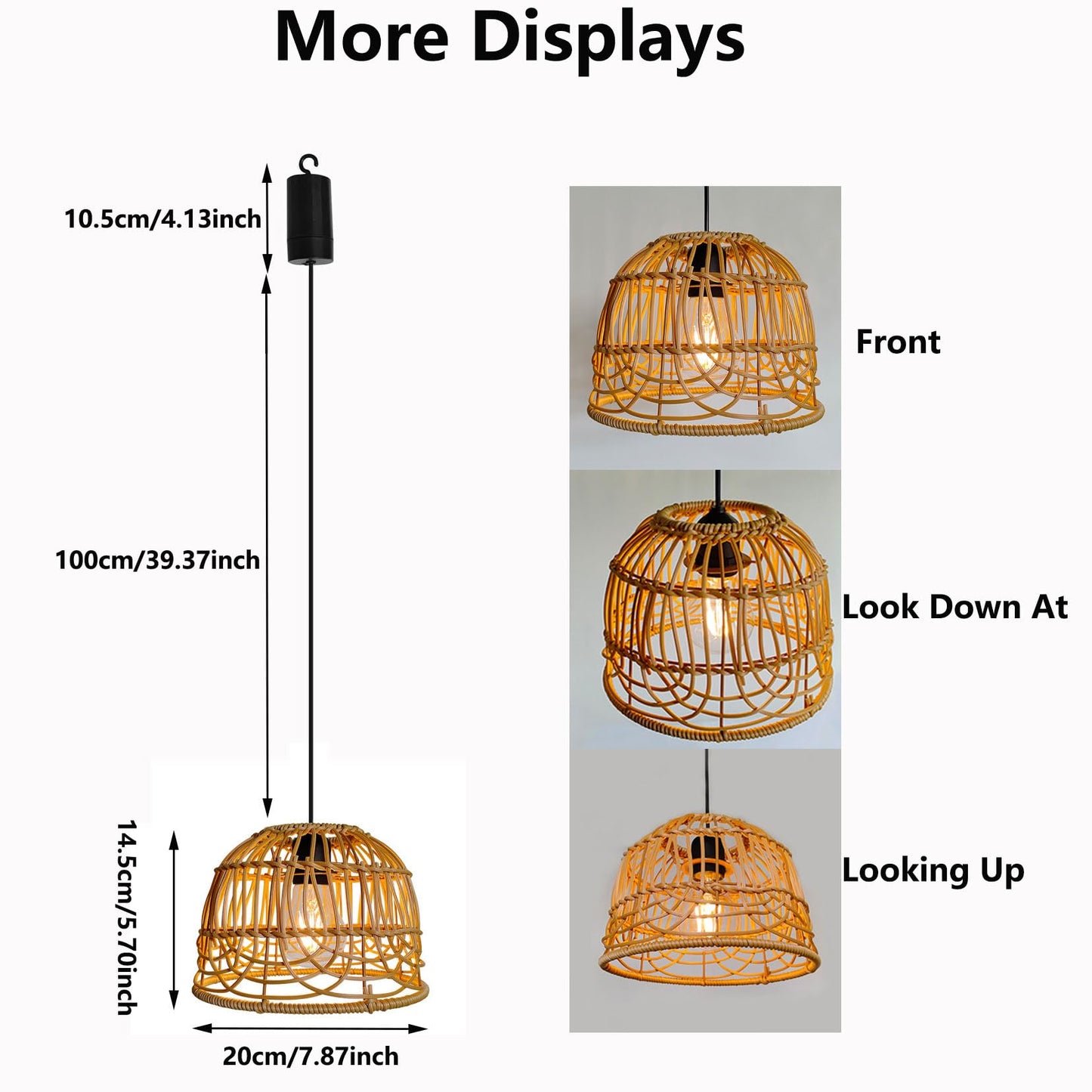 Outdoor Pendant Light Chandelier for Gazebo Battery Operated Boho Hanging Lamp Bamboo Handmade Rattan Decorative Lights LED Lantern Bulb Powered by 4*AA Batteries for Porch Patio Backyard Dec - WoodArtSupply