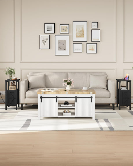 CHOEZON Farmhouse End Table, Narrow Side Table for Small Spaces, Slim Nightstand with Charging Station, with 2 AC Outlets, 1 USB and 1 Type-C Port, for Living Room, Bedroom, Black TBZ08UBB CHOEZON