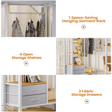 Hasuit Metal Loft Bed Twin Size with Desk and Charging Station White Twin Loft Bed with LED Lights, 4 Storage Shelves and 2 Fabric Drawers, Twin Size Loft Bed with Safety Guard, Clothes Rail & Ladder Hasuit