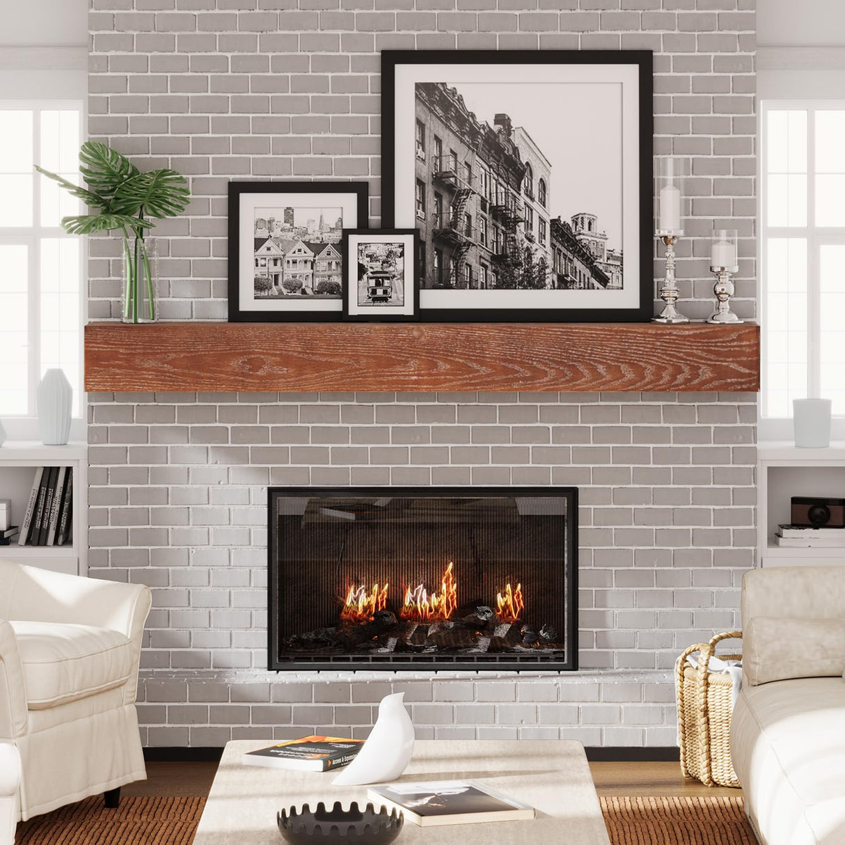 Weyderk Fireplace Mantel - 72 Inch Handcrafted Fireplace Mantel Shelf - Farmhouse Fireplace Mantle Shelves - Wall-Mounted Mantles for Over Fireplace - Floating Mantel 72 Inch, Coffee Weyderk