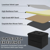 ZOES HOMEWARE Small Storage Ottoman Foot Rest, Velvet Ottoman with Storage and Side Pocket, Black Foot Rest for Couch, Foldable Footstool Ottoman for Chair,Living Room&Dorm, 16"x12"x12" Black ZOES HOMEWARE