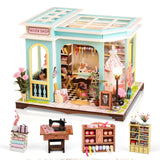 DIY Miniature House Kit,Tailor Shop Dollhouse Miniature Kit with LED & Furniture,Mini Diorama House Building Kit for Adults,3D Wooden Craft Tiny House Mini Model Kit,Home Decor Family Birthday Gifts FLYNOVA