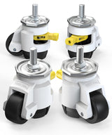 HOLKIE Leveling Stem Casters Set of 4 Heavy Duty Retractable Caster Wheels, 1/2" and M12 Stem Size, Total Capacity 2200 Lbs, Adjustable Wheel with Ratchet Handle for Workbench, Machine, Equipment HOLKIE