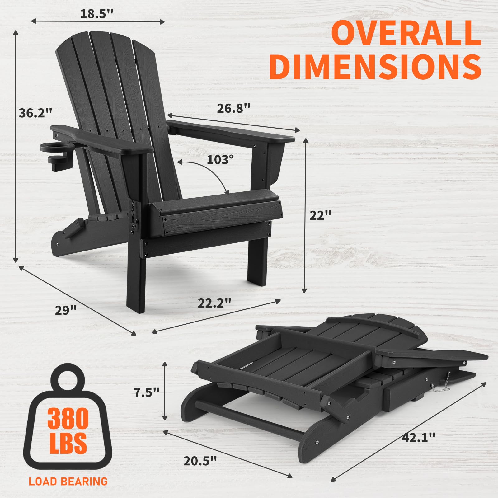 OLYMSOLD Folding Adirondack Chair Set of 2, Plastic Adirondack Chairs Wood Texture, Fire Pit Chairs for Outside, Weather Resistant Composite Adirondack Chair with Cup Holder - WoodArtSupply