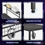 Bestier 42 L Gaming Desk,Computer Desk with Power Outlets, LED Lights, Reversible Corner Desk with 4-Tier Shelves,Cup Holder & Hook Black Marble Bestier