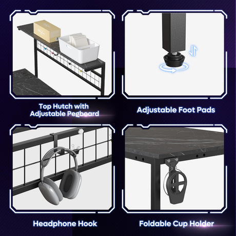 Bestier 42 L Gaming Desk,Computer Desk with Power Outlets, LED Lights, Reversible Corner Desk with 4-Tier Shelves,Cup Holder & Hook Black Marble Bestier