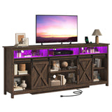 jiteentarou Farmhouse TV Stand for 90/85 Inch TV with Power Outlet, LED Entertainment Center with Storage and Sliding Barn Doors, Wood Media Console for Living Room, Brown jiteentarou