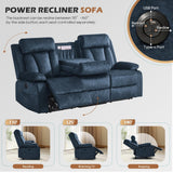 Consofa Power Reclining Sofa with Heat and Massage, Electric Reclining Couch with Drop Down Table,Cup Holders, Dual Ports, Wall Hugger Recliner Sofa for Living Room,Home Theater (Blue, Sofa) Consofa