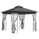 Outsunny 10' x 10' Metal Patio Gazebo, Double Roof Outdoor Gazebo Canopy Shelter with Tree Motifs Corner Frame and Netting, for Garden, Lawn, Backyard, and Deck, Gray Outsunny