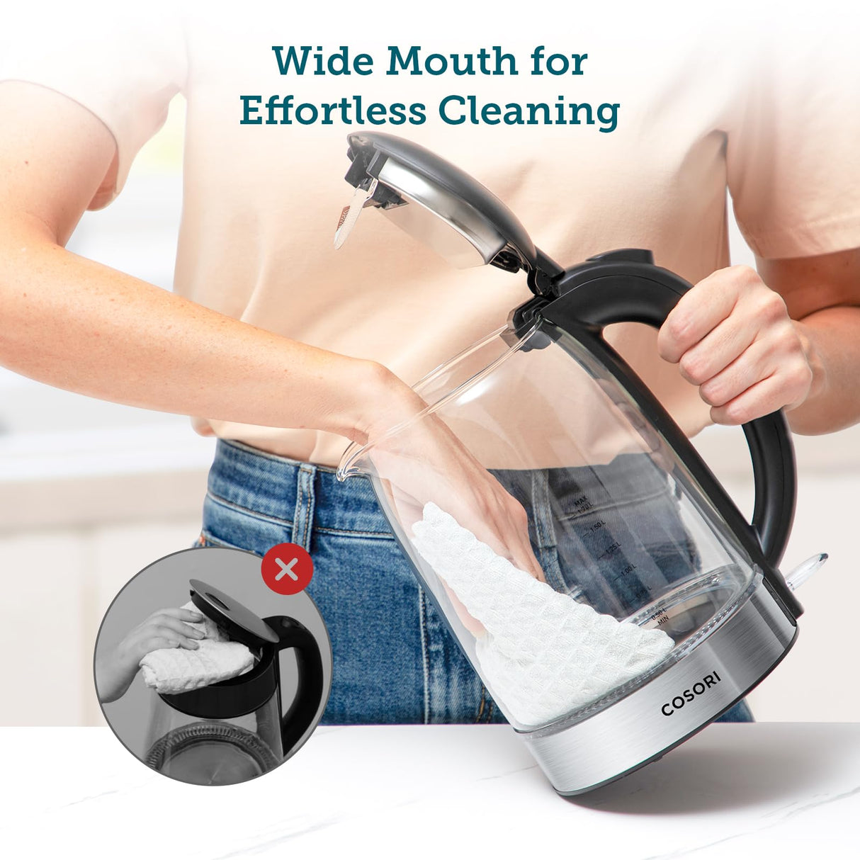 Cosori Electric Kettle, No Plastic Filter & Spout, Stainless Steel Inner Lid, Tea Kettle & Hot Water Boiler For Coffee & Tea, Water Heater & Teapot, Automatic Shut Off, Black, 1.7L/1500W COSORI