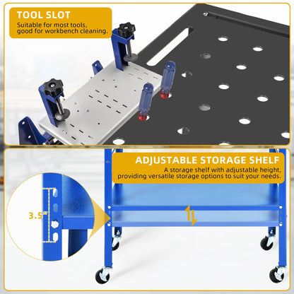 DWVO Portable Welding Table with Wheels, 36" x 18" Rolling Welding Table Top with 5/8" Fixture Holes & Storage Tray, 1200lb Load Capacity Metal Welding Bench, Extra Middle Shelf for Convenien - WoodArtSupply