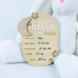 Baby Announcement Sign Star, 6.5 Inch Wooden Hello World Newborn Welcome Sign Birth Baby Name Plaques for Photo Props Baby Shower Hospital Nursery (A62) ONNIBE