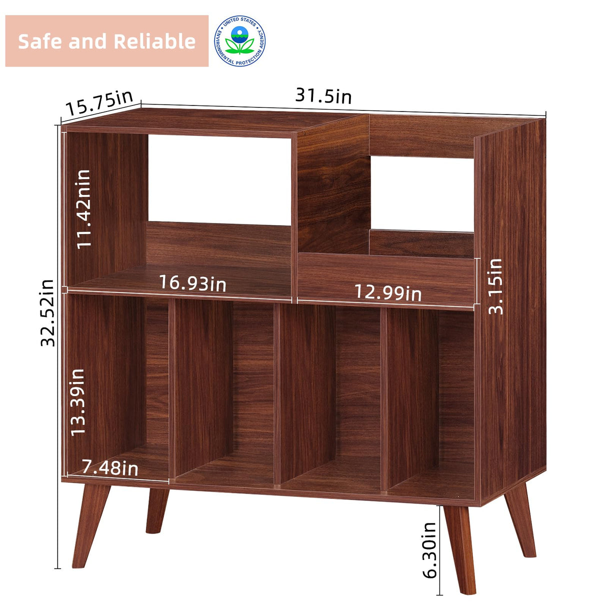 LELELINKY Large Record Player Stand, Turntable Stand with Storage, Vinyl Record Holder with Display Area, Record Player Table Holds Up to 300 Albums, Record Stand for Music Room Living Room-Walnut LELELINKY