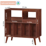 LELELINKY Large Record Player Stand, Turntable Stand with Storage, Vinyl Record Holder with Display Area, Record Player Table Holds Up to 300 Albums, Record Stand for Music Room Living Room-Walnut LELELINKY