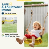 Qaba Kids Swing Set for Backyard, Playground Set with 6 FT Slide, 2 Adjustable Swings, Fort with Canopy, Ladder, Outdoor Playset with Ground Stakes for Ages 3-8, Brown Qaba