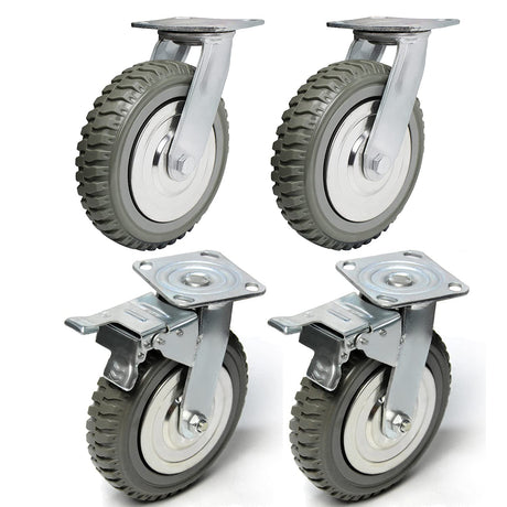 tonchean 8 Inch Caster Wheels Heavy Duty Polyurethane Offroad Casters Set of 4 Swivel Plate Casters with 2 Brake Industrial Locking Wheels, Load Bearing 2314lbs tonchean