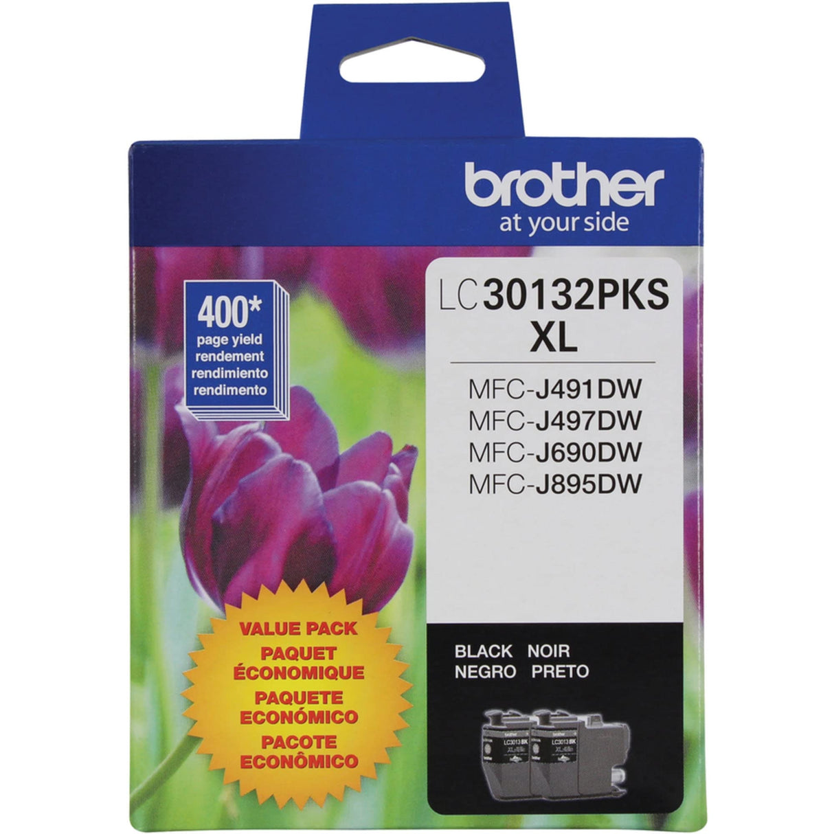 Brother Genuine LC30132PKS 2-Pack High Yield Black Ink Cartridges, Page Yield Up to 400 Pages/Cartridge, LC3013 Brother
