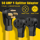 LAZMUMI 50 AMP Y Splitter Adapter Cord for RV and EV, 4 Prong 250V, NEMA 14-50P to 2X 14-50R,Heavy Duty 6/3+8/1 Gauge STW Wire,Outdoor Power Extension Cord for RV/EV/Tesla Model 3 X Y, 3 Feet LAZMUMI