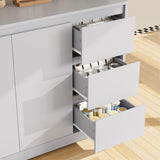 FINETONES 71" Kitchen Pantry Cabinet with LED Lights and Charging Station, Modern Kitchen Hutch Cabinets with Storage and Microwave Stand, Pantry Cabinets Buffet Cabinet with Countertop, Grey FINETONES