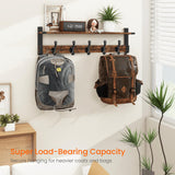 Homode Coat Rack Wall Mount, 29 Inch Long Shelf with Hooks, Wood Entryway Shelf with 5 Hangers for Hanging Hat Jacket Backpack Purse, Rustic Brown Black Homode