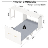 LUMISOL Twin Size Murphy Cabinet Bed with Desk, Wood Murphy Bed with Foldable Cushion for Guest Room, Small Space, White LUMISOL