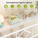 Homkdom Canopy Bed Frame with Storage Headboard, Full Size Bed Frame with 4 Removable Posts, Sturdy Metal Platform with Under-Bed Storage, Dual Purpose Bed Frame, No Box Spring Needed, White Homkdom