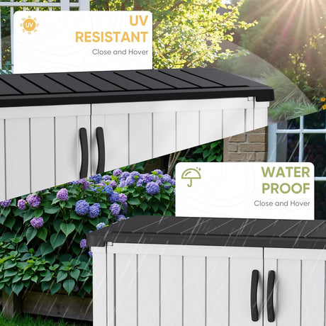 Devoko 50 Cu Ft Outdoor Storage Cabinet - Waterproof Vertical Shed for Patio, Garden & Deck, Heavy-Duty Tool Storage Box for Cushions, Accessories & Equipment, Durable & Weather-Resistant (White) Devoko
