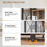 EDWINENE 4 Tier Corner Bookshelf, Industrial l Shaped Bookshelf with Metal Frame, Tall Corner Shelf Stand with 2 Hooks for Living Room, Bedroom, Home Office, Rustic Brown EDWINENE