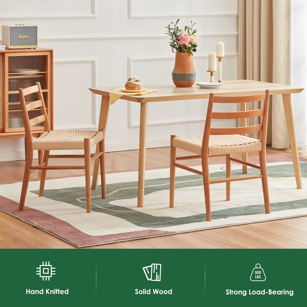 STARY Wood Rattan Dining Room Chairs with Comfortable Woven Seat,Fully-Assembled STARY