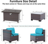 ASJMR 11 Pieces Patio Furniture Set with 2 Swivel Chairs Patio Furniture Outdoor Sectional Sofas with 55000 Gas Fire Pit Patio Conversation Set w/7 Cushions- ASJMR