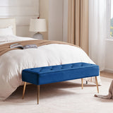 DUHOME Button-Tufted Ottoman Bench, Upholstered Bedroom Benches Velvet Footrest Stool Dining Bench Accent Bench for Entryway Dining Room Living Room Bedroom, Dark Blue DUHOME