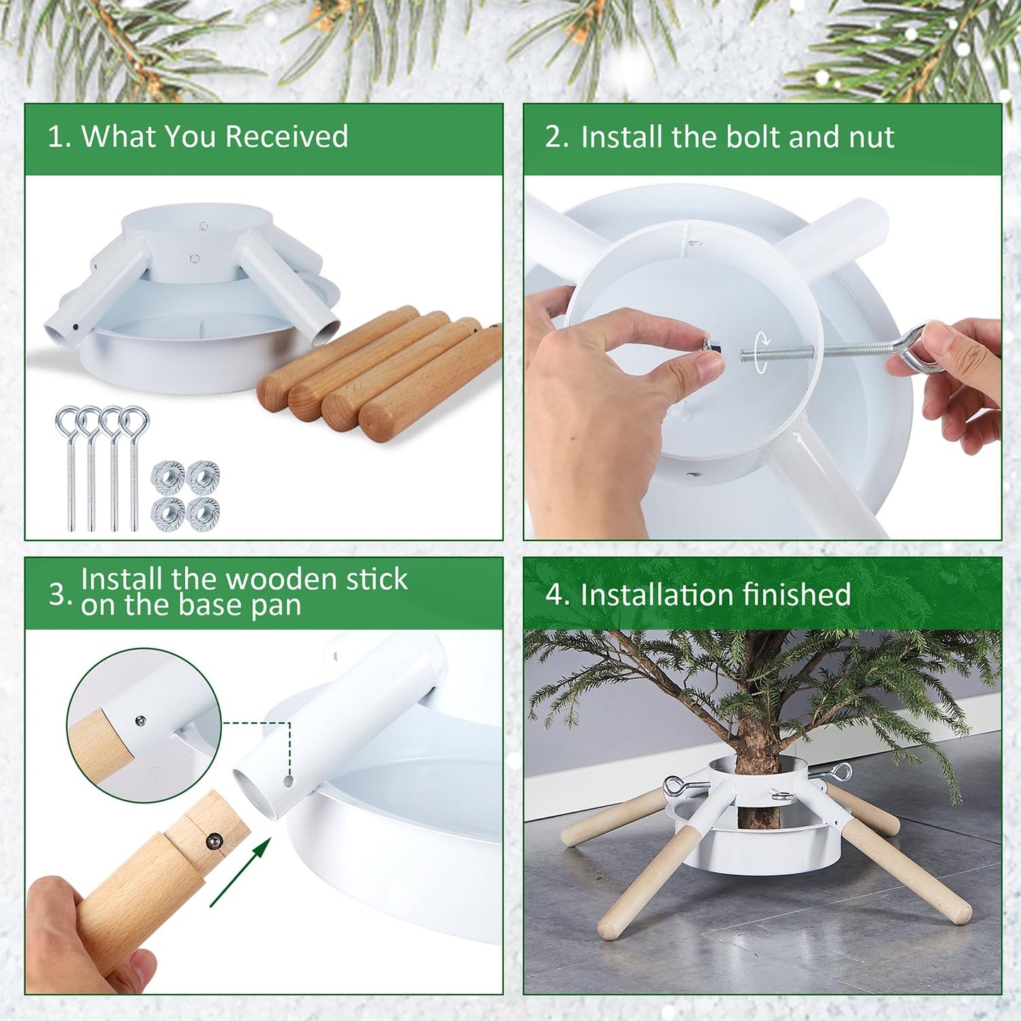 Blissun Christmas Tree Stand for Real Trees, Fits up to 8FT, Xmas Tree Holder and Base Stand, White