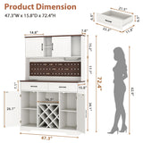 72" Coffee Bar Cabinet with Power Outlet & LED Light, Farmhouse Large Kitchen Hutch with Sliding Barn Door, Tall Bar Cabinets with Storage Drawers & Wine Glass Rack,Pantry China Cabinet for Home,White Jocoevol