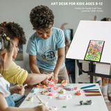 Art Table for Adults,Drafting Table, Adjustable Professional Art Drawing Table, Drawing Table with Stool and Tilting Tabletop, 3 Storage Drawers Craft Desk for Reading, Drawing, Office Use (Black) Doeqkue