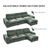 Sectional Modular Down Filled Sofa, Comfty Feather L Shape Cloud Couch for Living Room,114" Simple Couch,Adjustable Backrest,3Seat with Storage Ottoman for Office,Apartment (Green-3 Seat+Ottoman) Pistachio