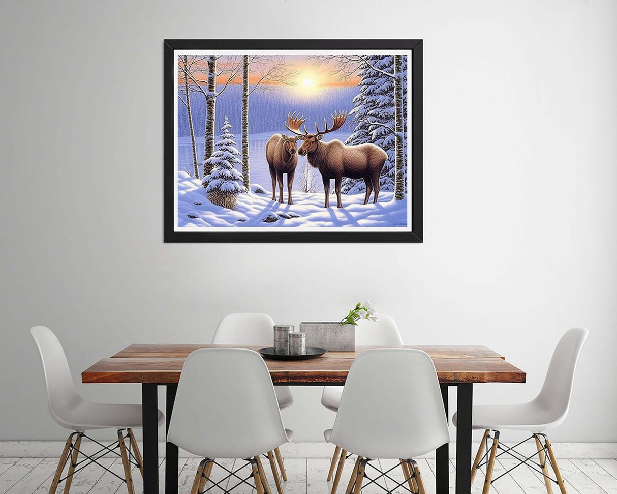 Diymood DIY 5D Diamond Painting by Number Kits, Diamond Painting Moose Winter Forest Paint with Diamonds Arts for Adults Full Drill Canvas Picture for Home Wall Decor 40x50cm(16x20inch) Diymood