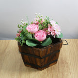MY MIRONEY Wooden Barrel Planter Vintage Style Wood Bucket Rustic Garden Flower Plant Pots Container with Metal Handles, Hexagonal, 8.27" x 4.72" MY MIRONEY
