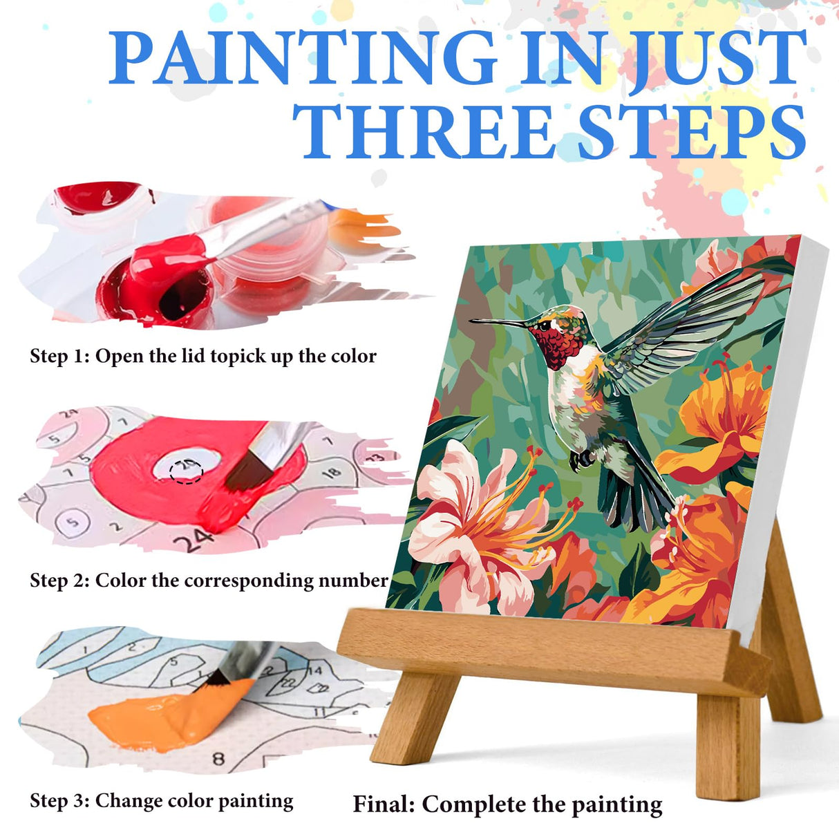 PRASIO Paint by Numbers Kit for Adults Beginner, Hummingbird Adult Paint by Number Kits on Canvas, DIY Acrylic Watercolor Oil Paint by Number for Adults for Home Decor Gift 16x16 Inch PRASIO