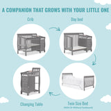 Dream On Me Jayden 4-in-1 Mini Convertible Crib And Changer in Storm Grey, Greenguard Gold Certified, Non-Toxic Finish, New Zealand Pinewood, 1" Mattress Pad Dream On Me