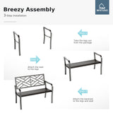 MFSTUDIO 43.7 Inches Outdoor Garden Bench, Cast Iron Metal Frame Patio Park Outside Benches with Geometric Pattern Backrest for Front Porch, Black MFSTUDIO