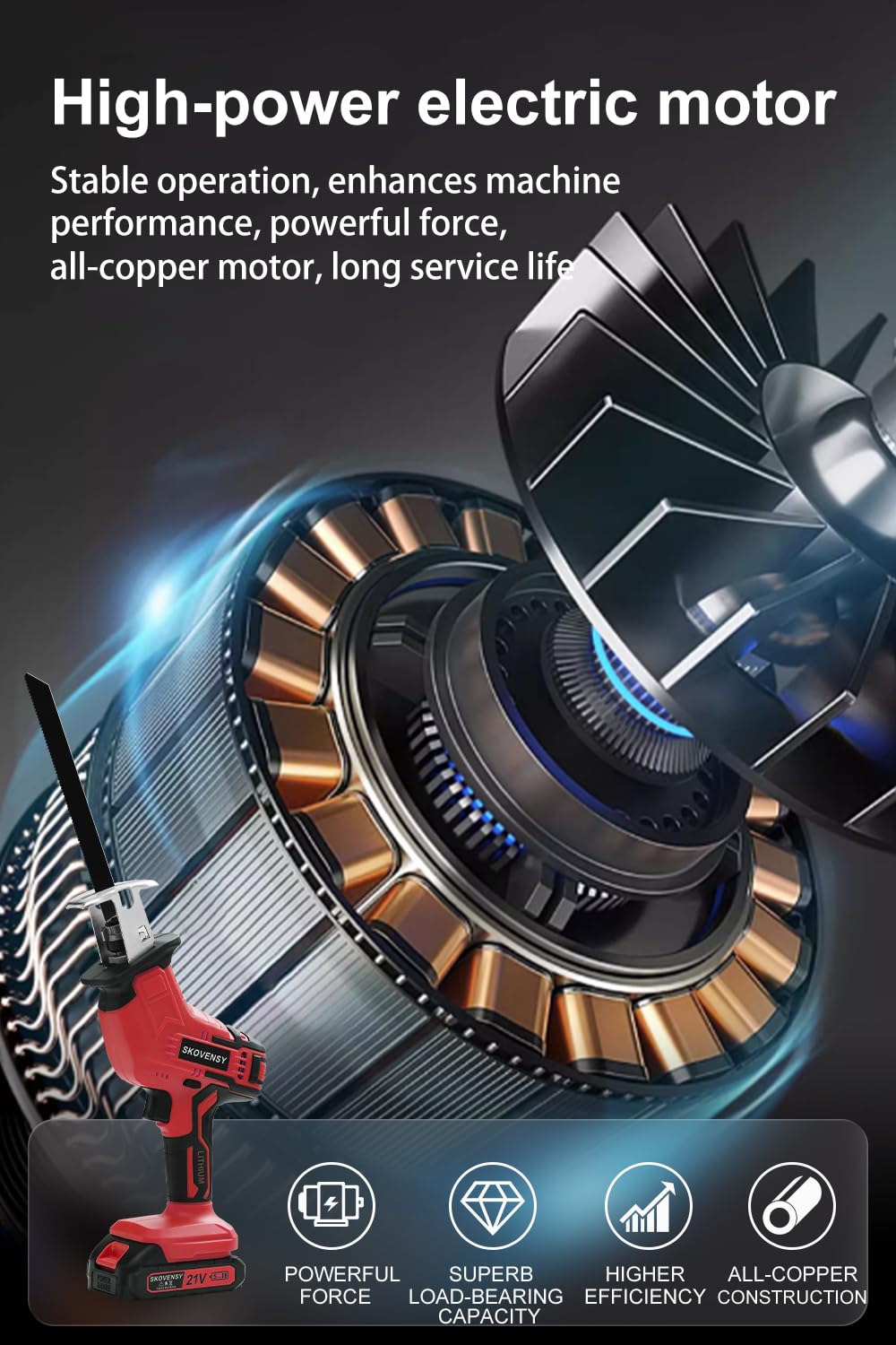 Cordless Reciprocating Saw for Home & Outdoor Use, 2×2.0Ah Batteries, Variable Speed, Red Compact Saw Kit with Blades for Wood/Metal/PVC Cutting – Ideal for DIYers & Gardeners in All Seasons SKOVENSY